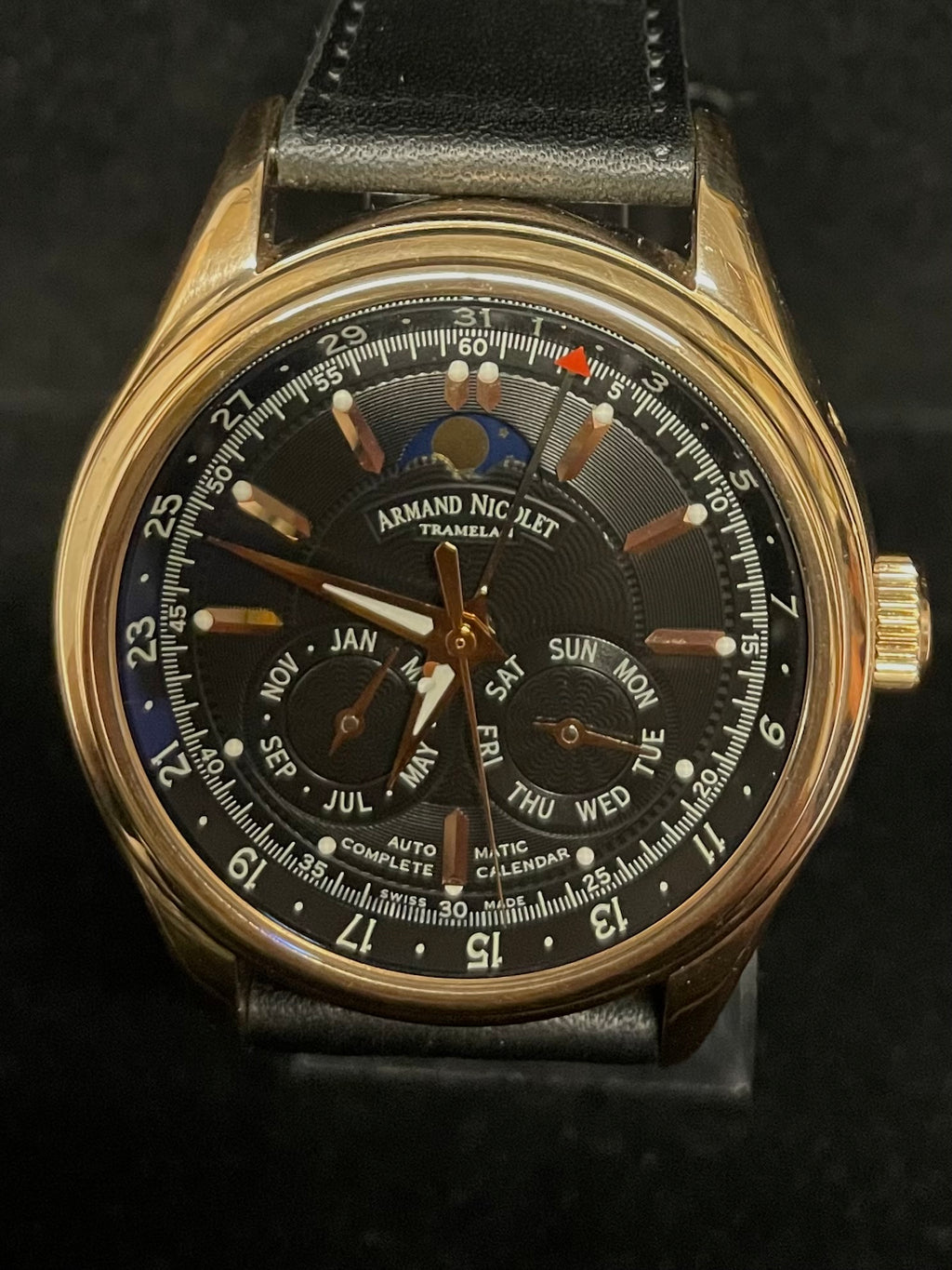 ARMAND NICOLET JUMBO CHRONOGRAPH AUTOMATIC 18K ROSE GOLD WATCH 40K APR w COA