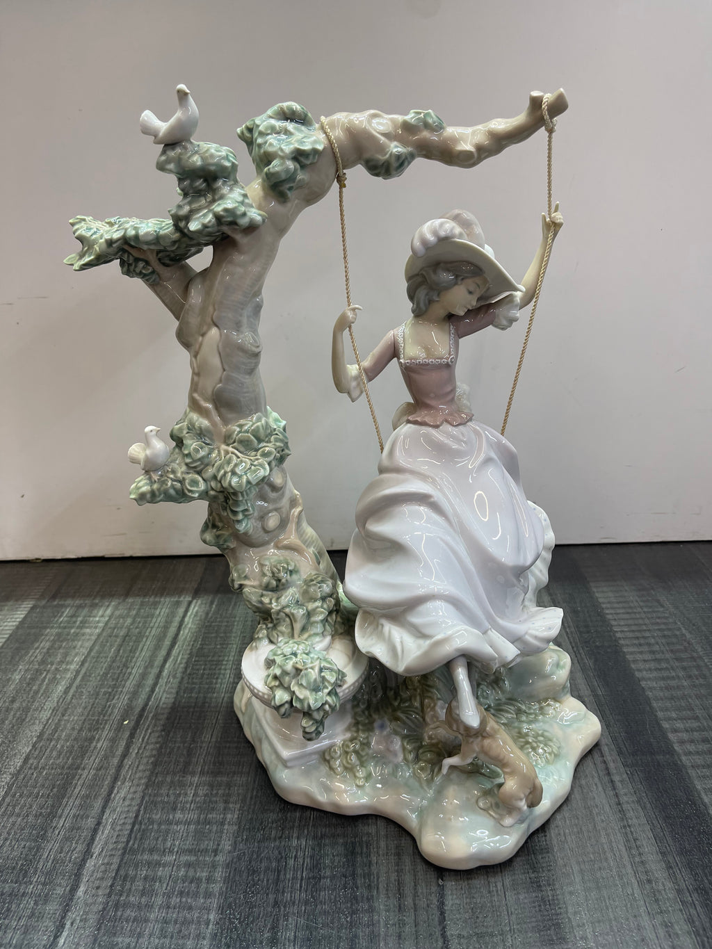 Vintage Lladro Victorian Girl on Swing 1296 Figurine Sculpture