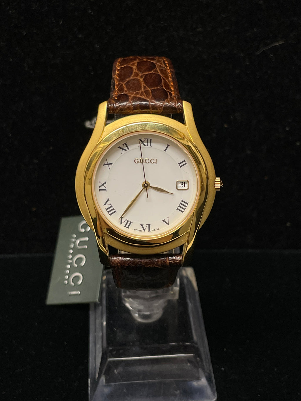 Gucci Gold Toned Quartz Roman Numbers Wrist Watch Brand New - $6K APR