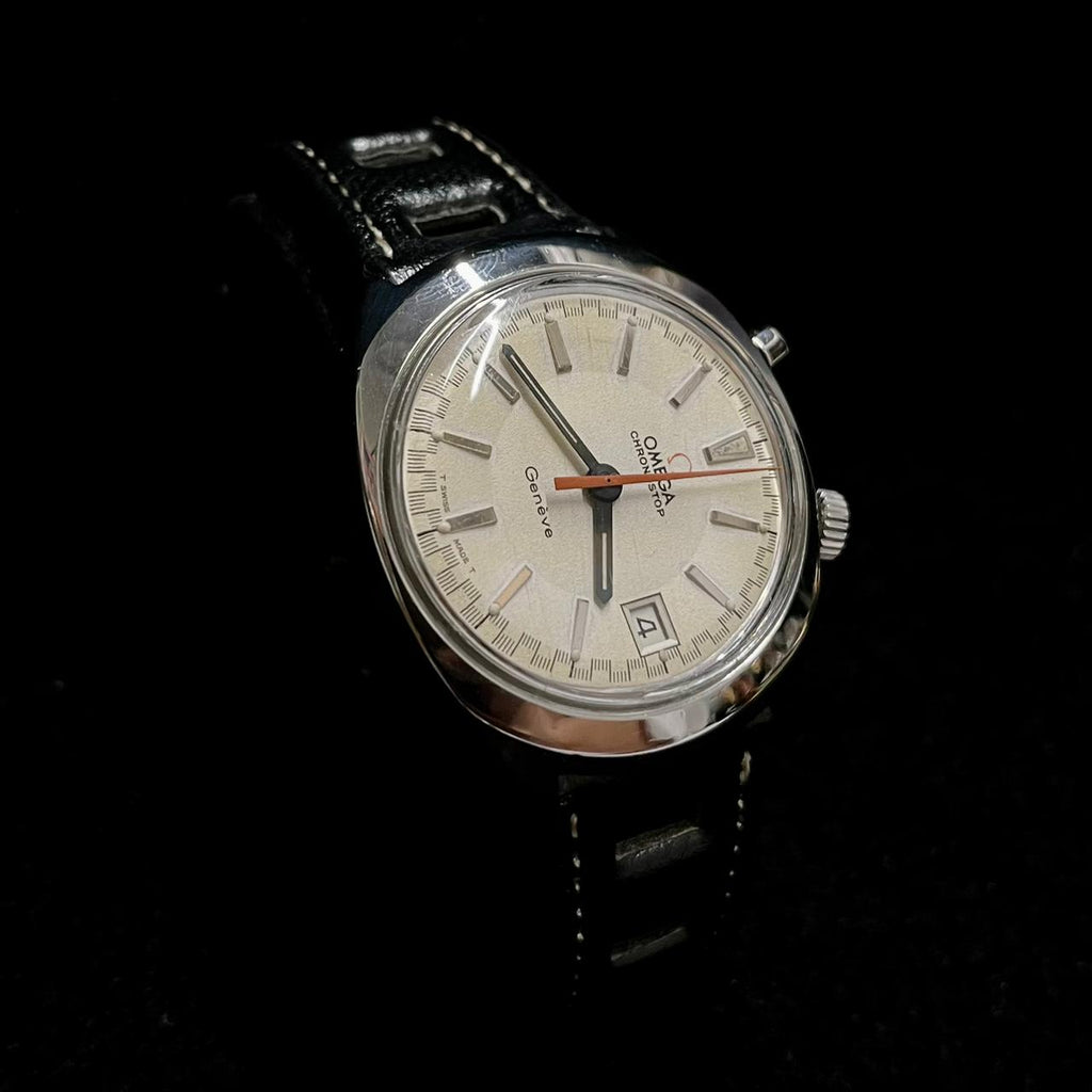 OMEGA Chronostop Vintage c. 1950s Unique Watch w Sideway Case 12K