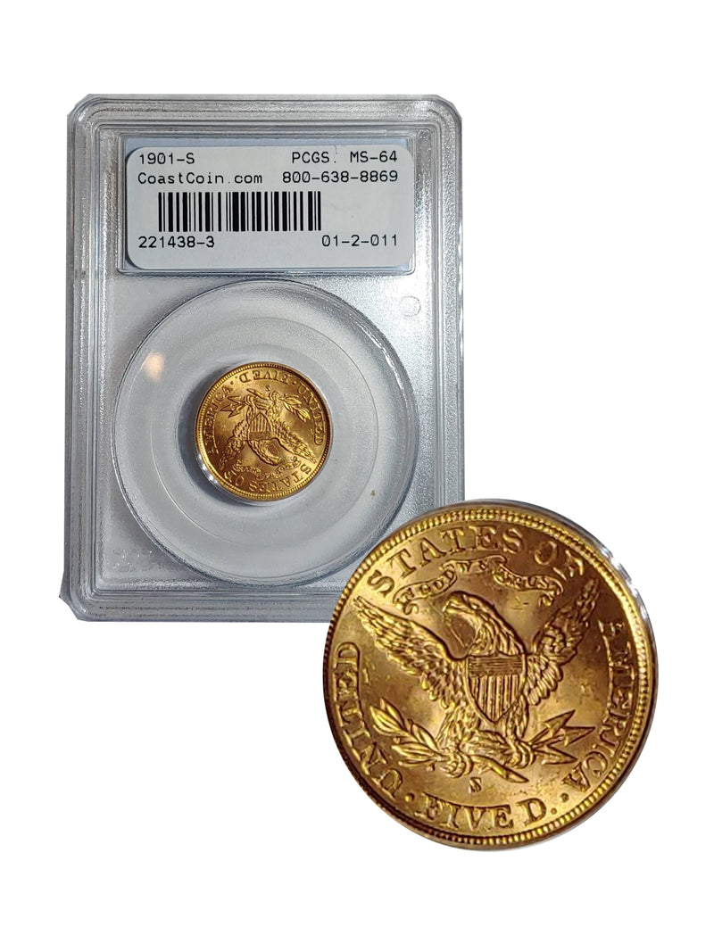 1901-S HALF EAGLE LIBERTY HEAD MS-64-$2K APR w/ CoA! APR57