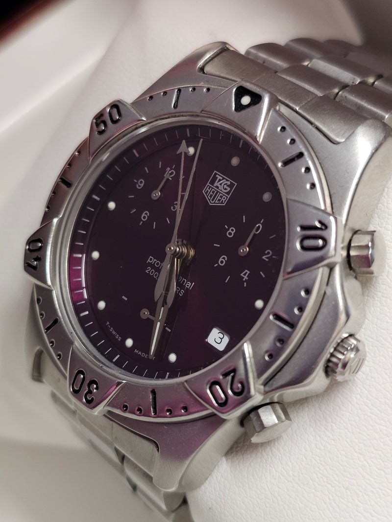 TAG Heuer Professional Date Feature Maroon-Purple Dial Watch  - $12K APR w/ COA! APR57