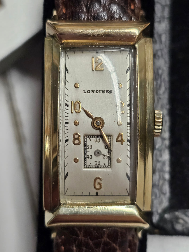 Longines Vintage 1940s Extra Large Curve-X Tank Watch in Solid Gold/ COA!!! APR57