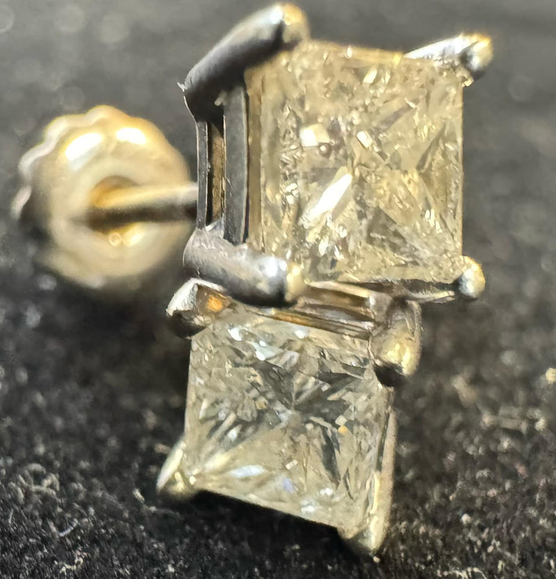 Princess Cut Diamond Earrings In 14K White Gold, Beautiful&Elegant With $12K APR APR57