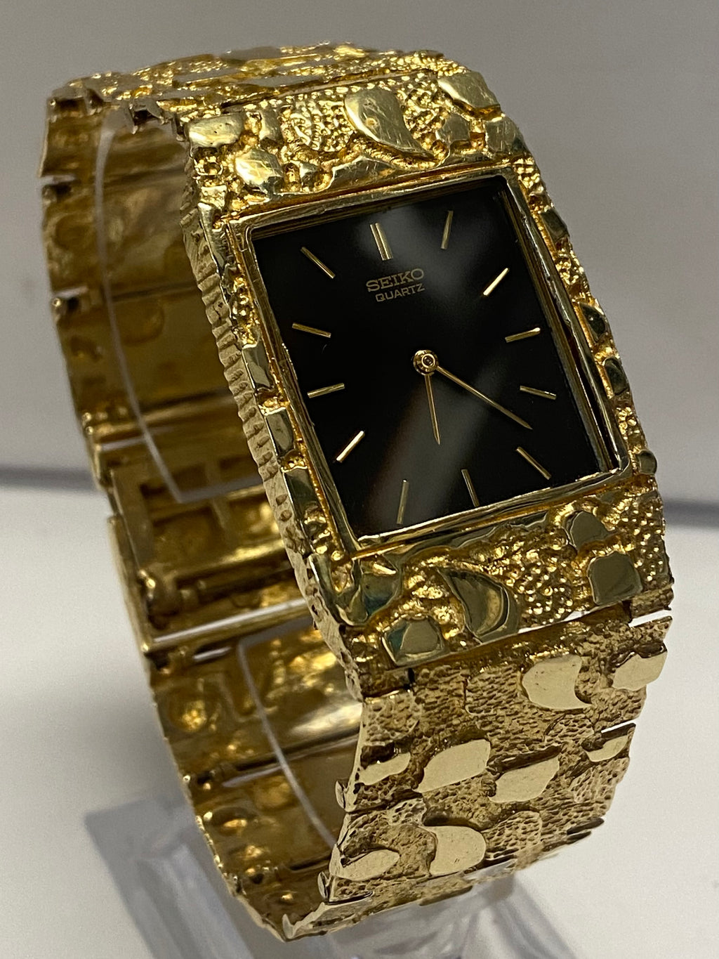 SEIKO Watch w Custom Textured Solid 14K Gold Case and Bracelet