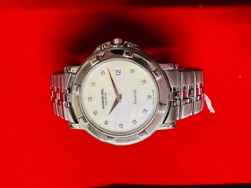 Raymond Weil Uni-Sex Watch Mother Of Pearl Dial W/ 11 Diamonds $7K APR