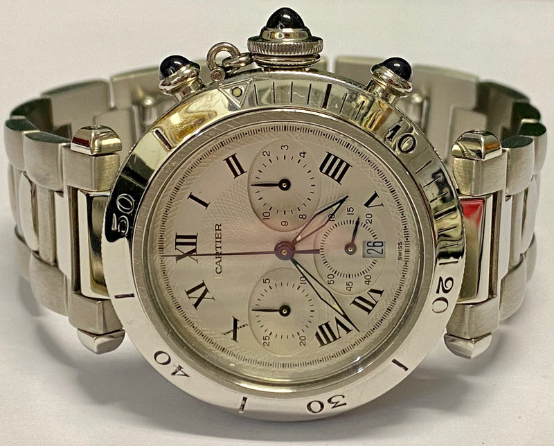 CARTIER PASHA Chronoflex Stainless Steel Watch w/ Rotating Bezel - $16K APR Value w/ CoA! APR 57