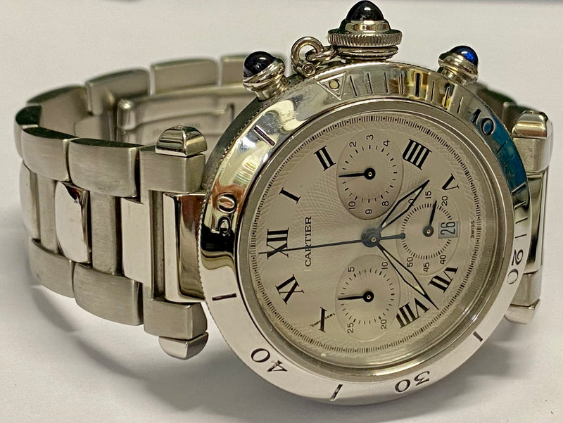 CARTIER PASHA Chronoflex Stainless Steel Watch w/ Rotating Bezel - $16K APR Value w/ CoA! APR 57