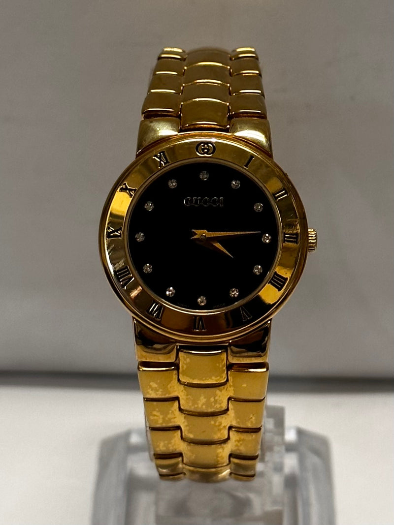 GUCCI Beautiful Gold Tone w/ Black Dial & 12 Factory Dial Watch - $4K APR w/COA! APR57