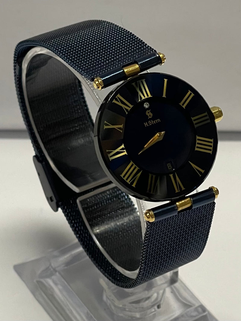 H. STERN Blue Sapphire w/Gold Roman Numbers Bezel Unisex Watch- $16K APR w/ COA! APR57