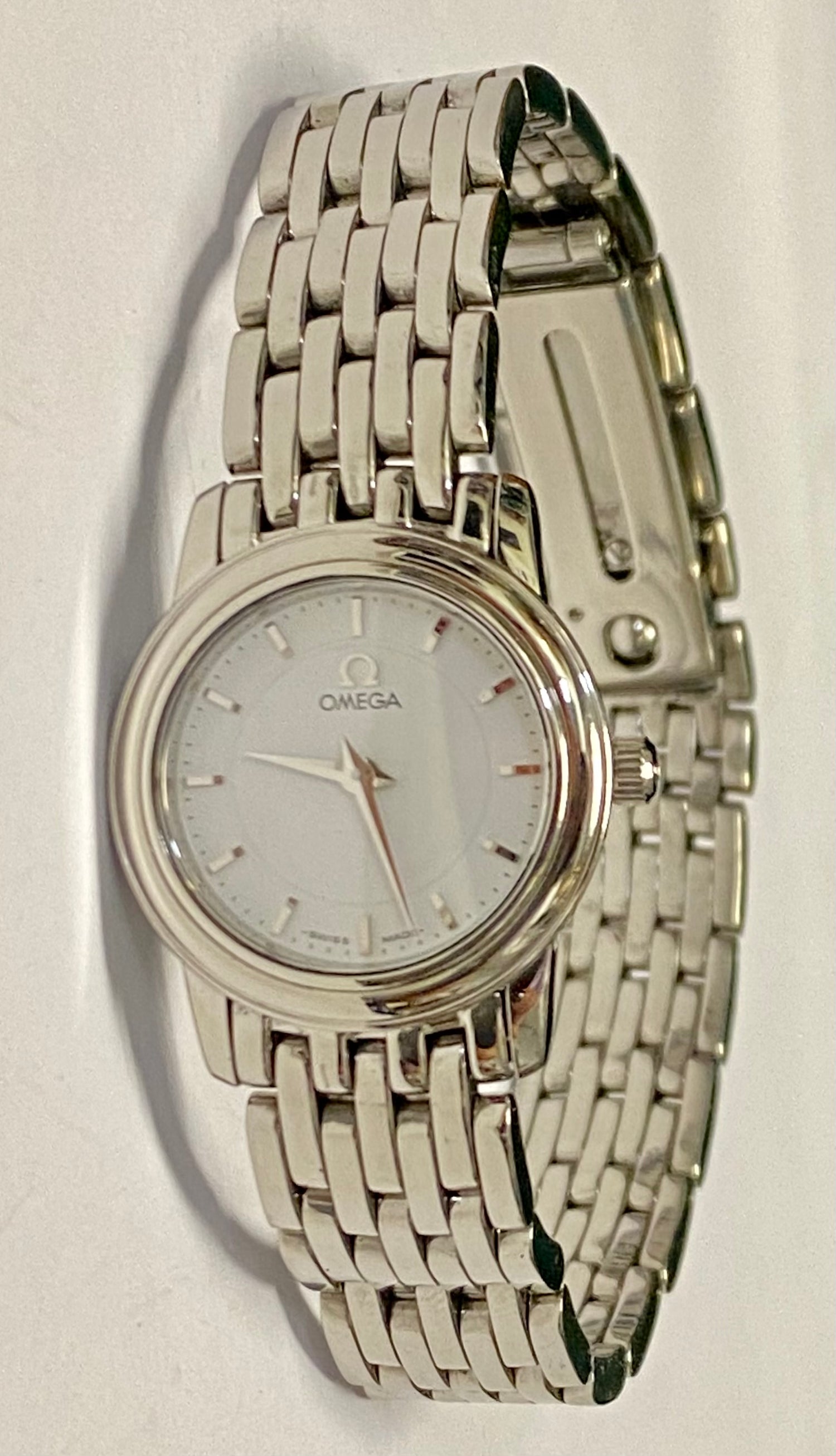 OMEGA Beautiful Ladies SS Polish-Style w/ White Enamel Dial Watch- $7K