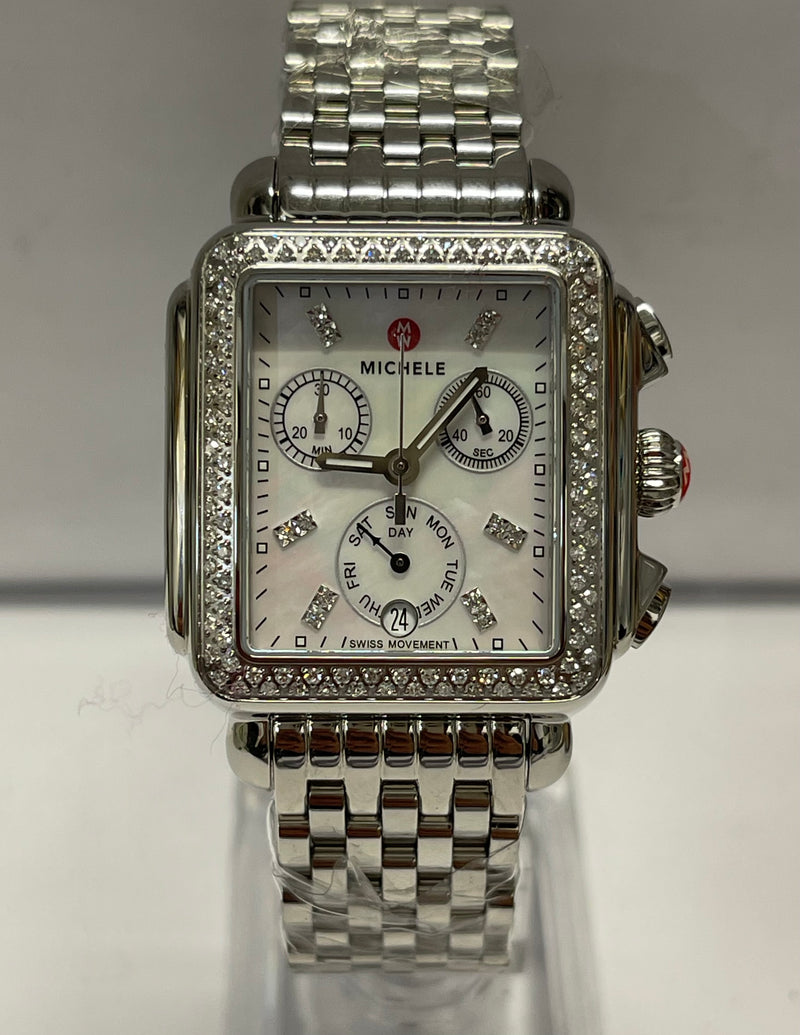 MICHELE Chronograph Date w/Mother Of Peal & Diamonds Unisex Watch- $5K APR w/COA APR57