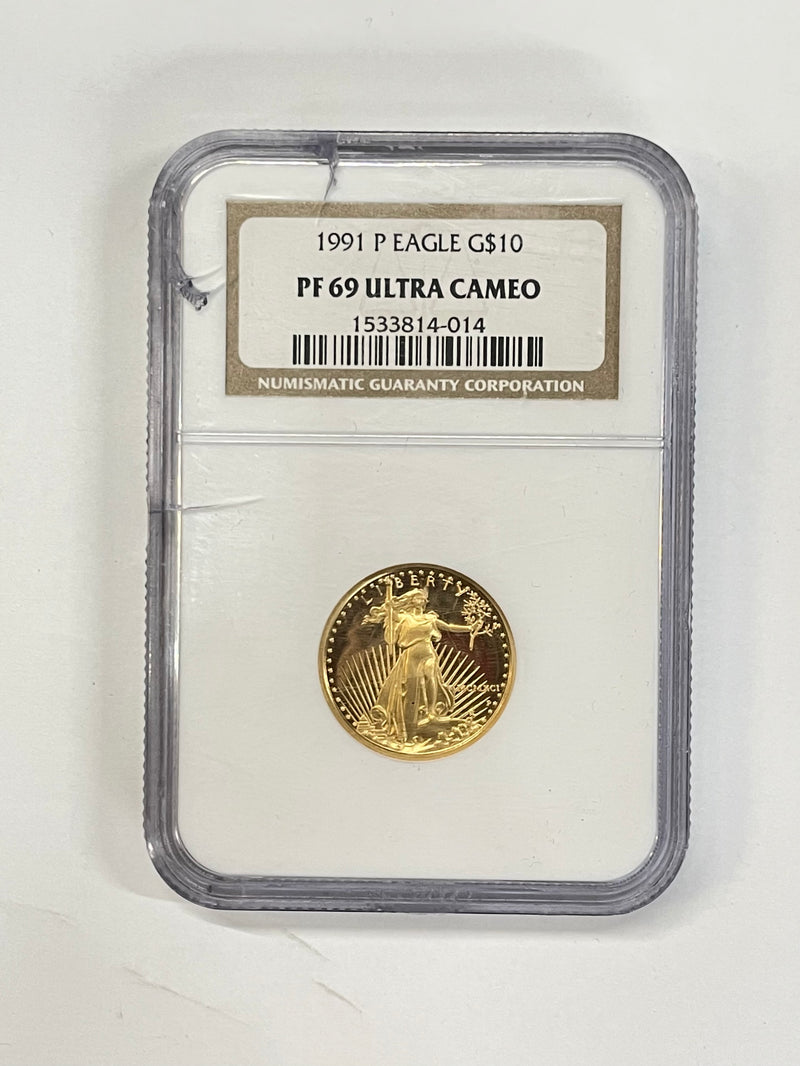 1991-P G$10 ST. GAUDENS EAGLE PF69 ULTRA CAMEO w/CoA+$1.2K APR! APR57