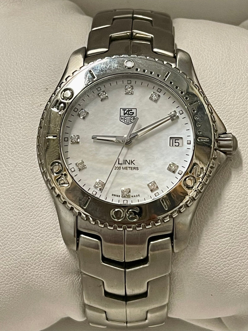 Tag Heuer Link SS Date Feature Men's Wrist Watch w/ 11 Diamonds - $8K APR w/ COA APR 57