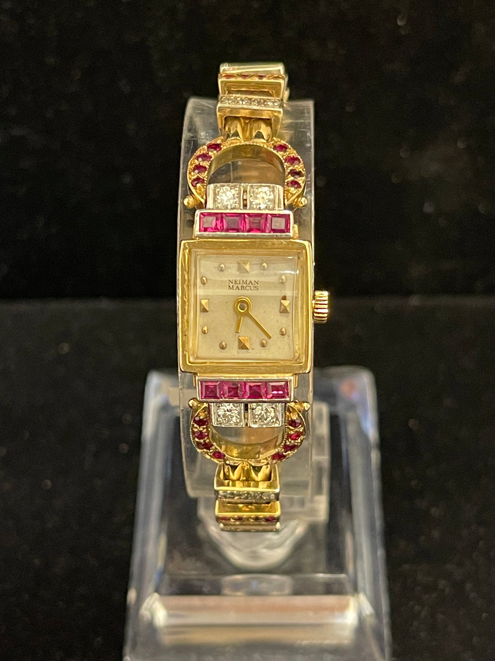 Neiman Marcus Vintage Rubies Diamonds Solid YG Ladies Watch 30K A