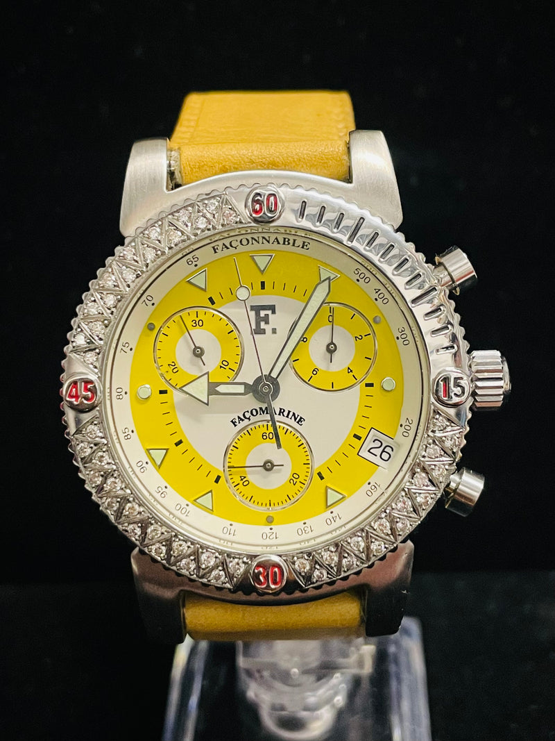 FACOMARINE CHRONOGRAPH YELLOW DIAL MEN'S STAINLESS STEEL WATCH- $6K APR w/ COA! APR57