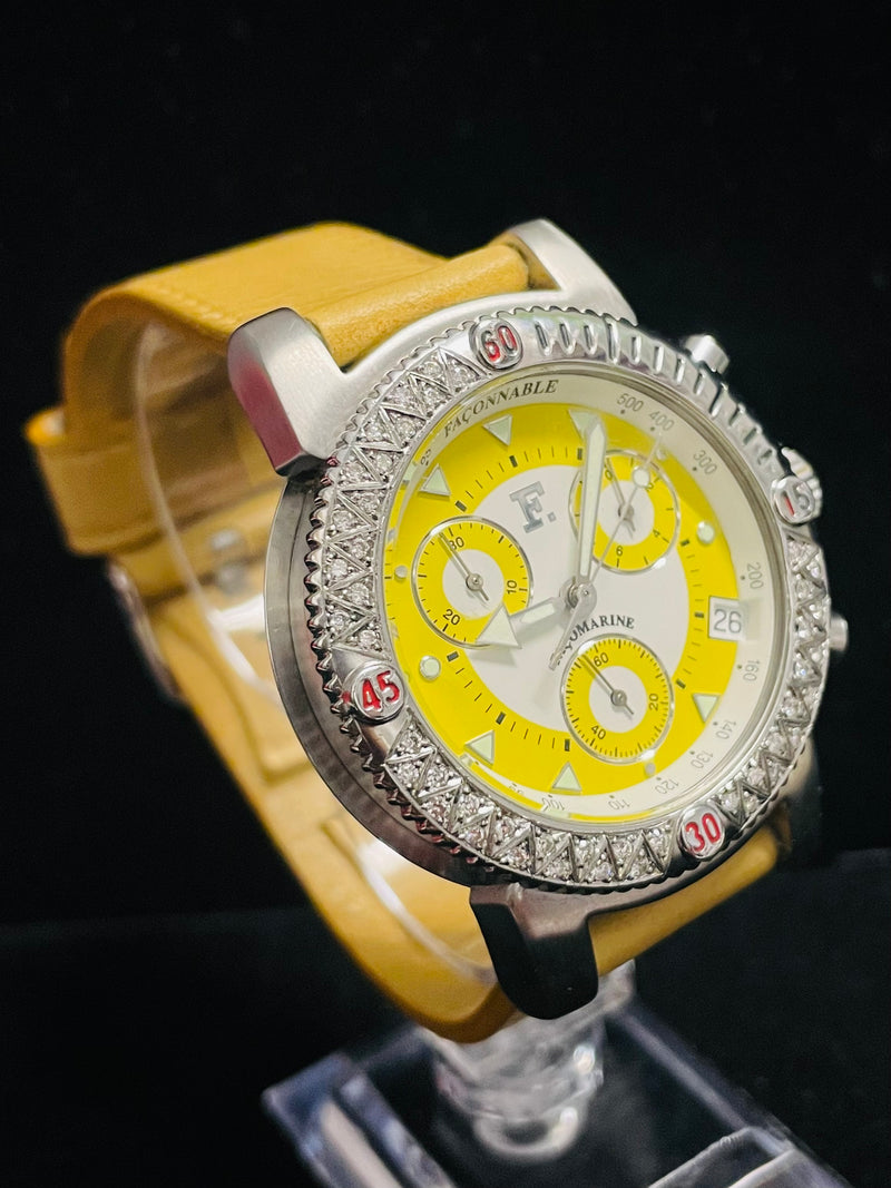 FACOMARINE CHRONOGRAPH YELLOW DIAL MEN'S STAINLESS STEEL WATCH- $6K APR w/ COA! APR57