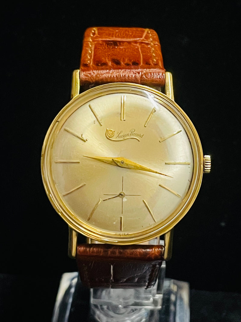 LUCIEN PICCARD JUMBO CHRONOGRAPH MEN'S 18K YELLOW GOLD WATCH - $7K APR w/ COA! APR57