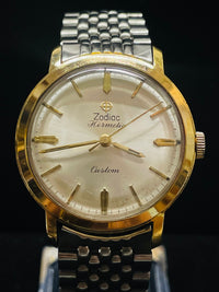 1950'S ZODIAC HERMETIC MECHANICAL MEN'S YELLOW GOLD TONE WATCH - $7K APR w/ COA! APR57