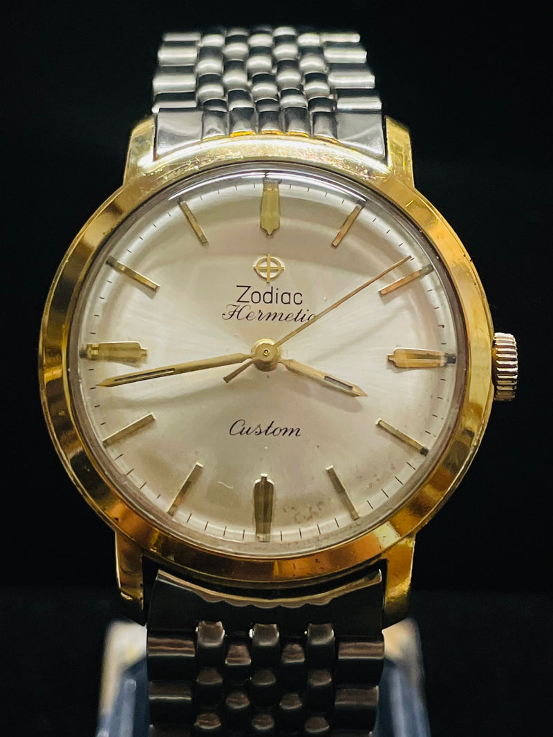 ZODIAC 1950 S HERMETIC MECHANICAL MEN S YELLOW GOLD TONE WATCH 7K A