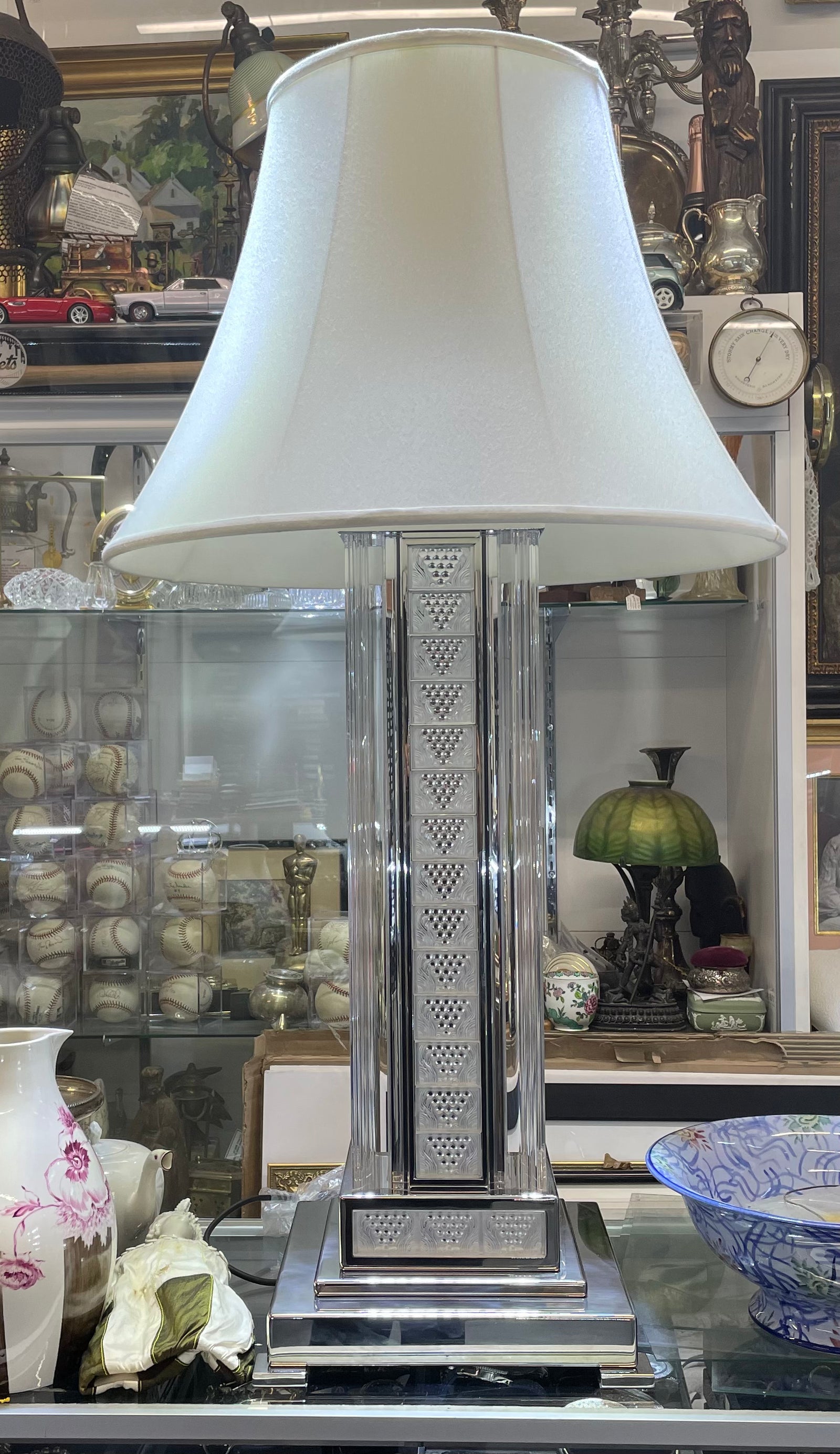 Large Lalique Raisins Crystal and Chrome Lamp 2017 40K APR w CoA