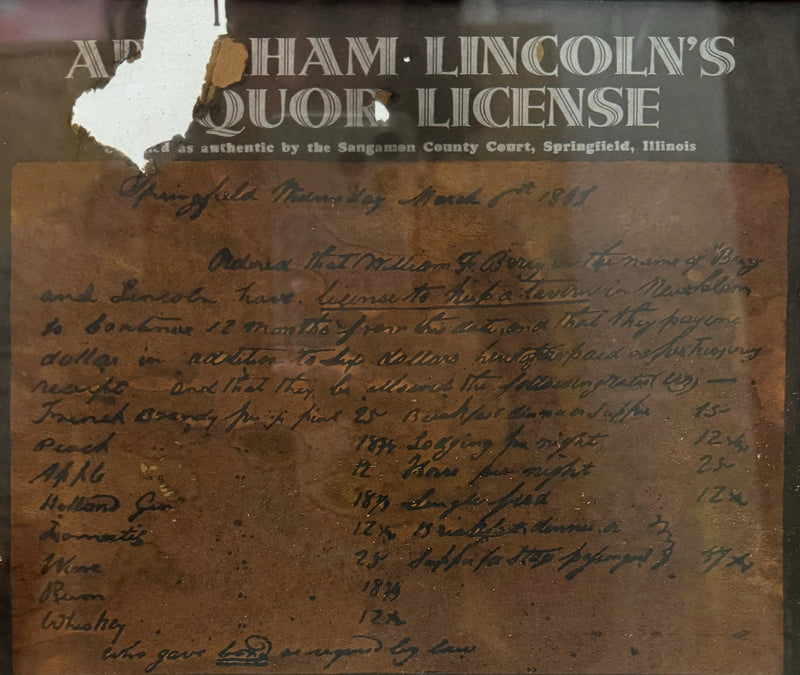 Abraham Lincoln's Liquor License 1833, Sherry Lehmann - $10K APR w/CoA APR 57