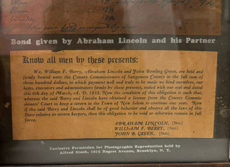 Abraham Lincoln's Liquor License 1833, Sherry Lehmann - $10K APR w/CoA APR 57