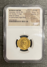 Roman Empire Domitian AD 81-96 AV Aureus (7.22g) issue as Caesar RV Cornucopia. Edge Filling Ch XF - $20K APR w/CoA APR57