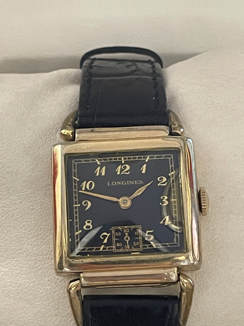 Longines Vintage 1930s Curvex: Black Dial, Gold Numbers, Rare- 8KAPR w/ COA! APR57