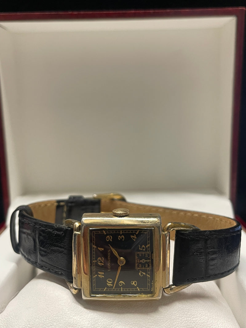 Longines Vintage 1930s Curvex: Black Dial, Gold Numbers, Rare- 8KAPR w/ COA! APR57