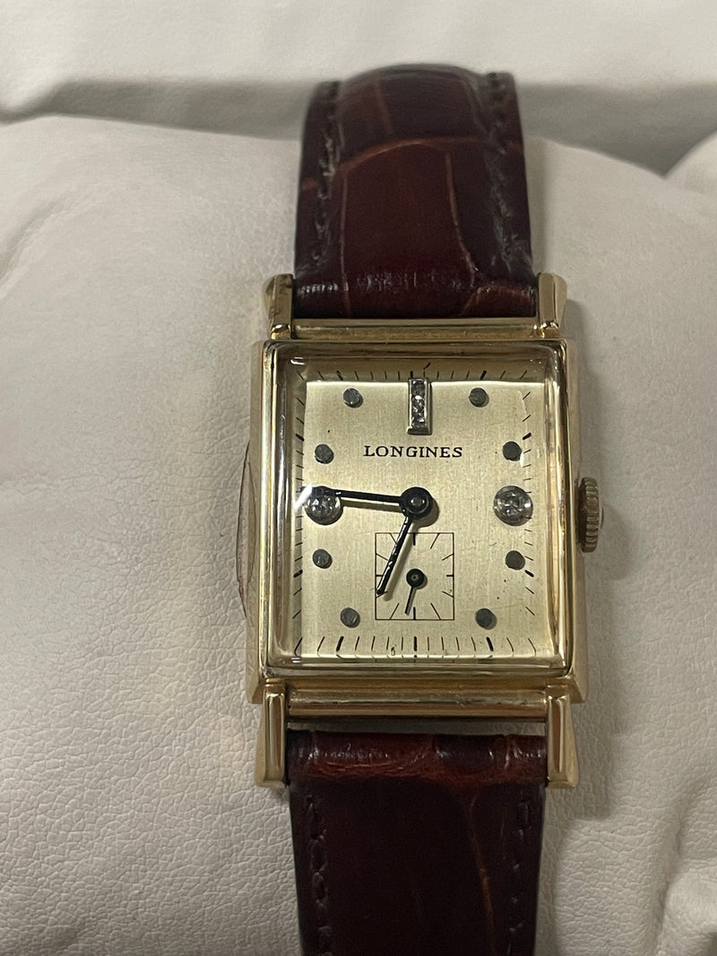 Longines Vintage 1940s Tank Watch: Solid Gold, Diamond Dial,  - $10K APR w/ COA! APR57