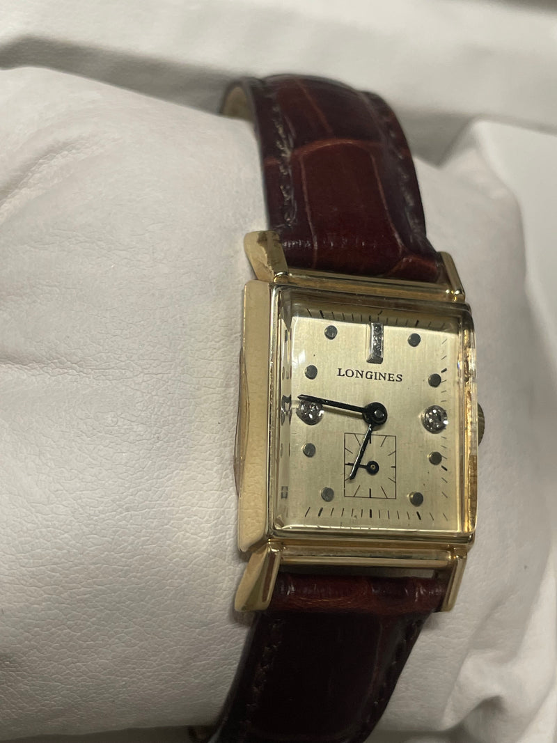 Longines Vintage 1940s Tank Watch: Solid Gold, Diamond Dial,  - $10K APR w/ COA! APR57