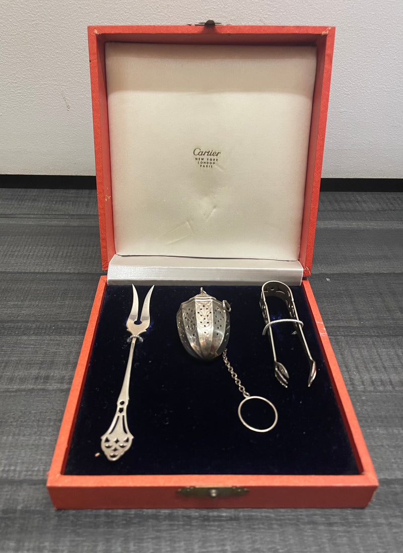 Webster Tea Strainer & Cartier Webster Sugar Tongs Pickle Fork - $8K APR w/CoA APR57