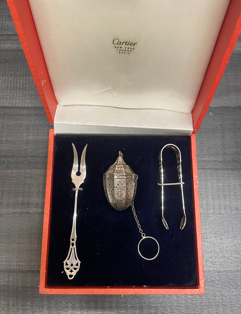 Webster Tea Strainer & Cartier Webster Sugar Tongs Pickle Fork - $8K APR w/CoA APR57