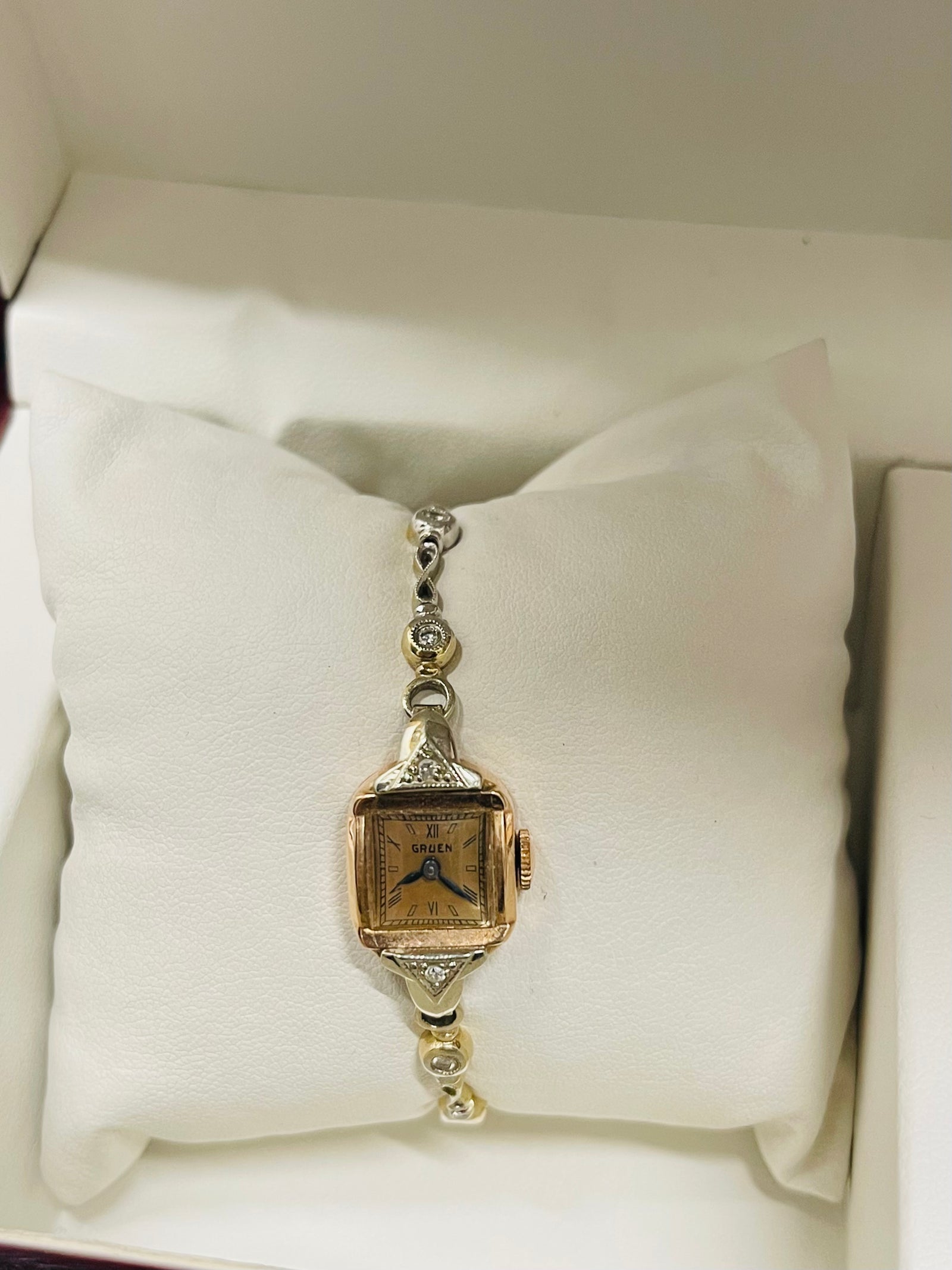 GRUEN VINTAGE 1920 S RARE LADIES SOLID WHITE ROSE GOLD WATCH 10K AP