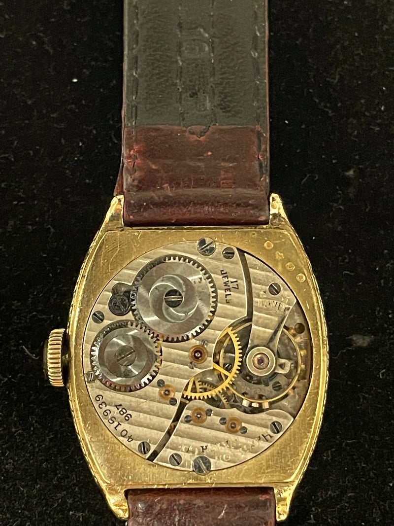 Hamilton Vintage 1920s 14K GF Engraved Watch, Dark Brown Strap - $7K APR w/ COA! APR57