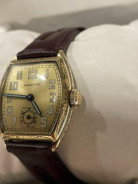 Hamilton Vintage 1920s 14K GF Engraved Watch, Dark Brown Strap - $7K APR w/ COA! APR57