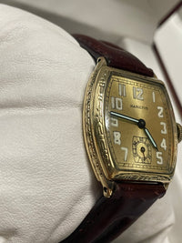 Hamilton Vintage 1920s 14K GF Engraved Watch, Dark Brown Strap - $7K APR w/ COA! APR57