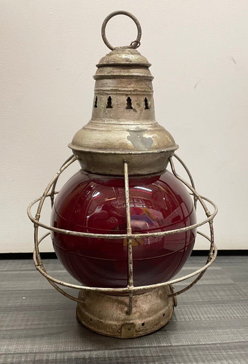 Late 19th Century Brass & Red Glass Onion Ship Lantern Nautical - $10K APR w/CoA APR57