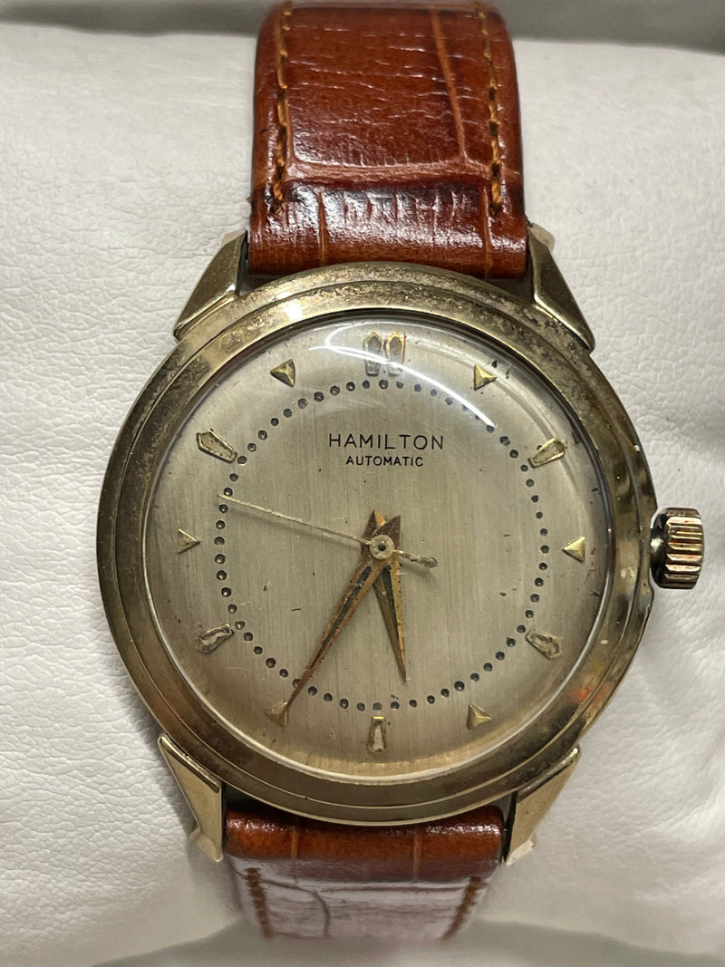 Hamilton vintage 1940s men's watch, gold tone,honey crocodile strap- APR w/ COA! APR57