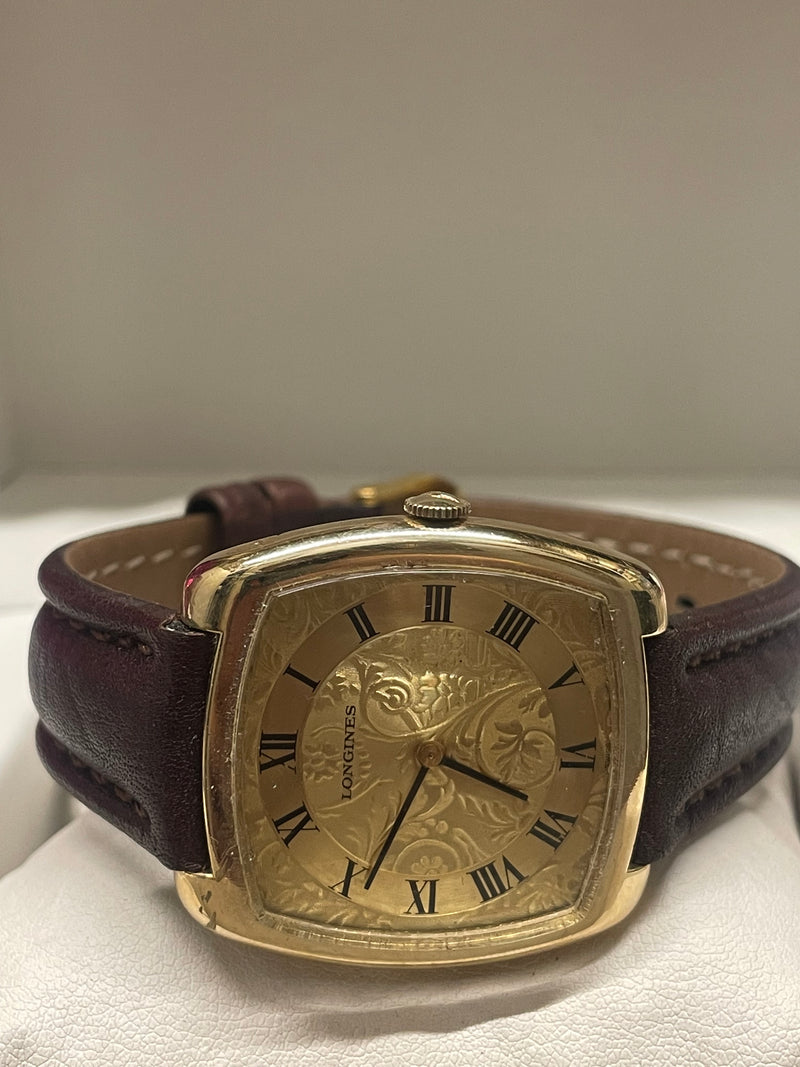 Longines Gold-Tone Cushion Watch, Hand-Engraved Dial, Perfect- $7K APR w/ COA! APR57