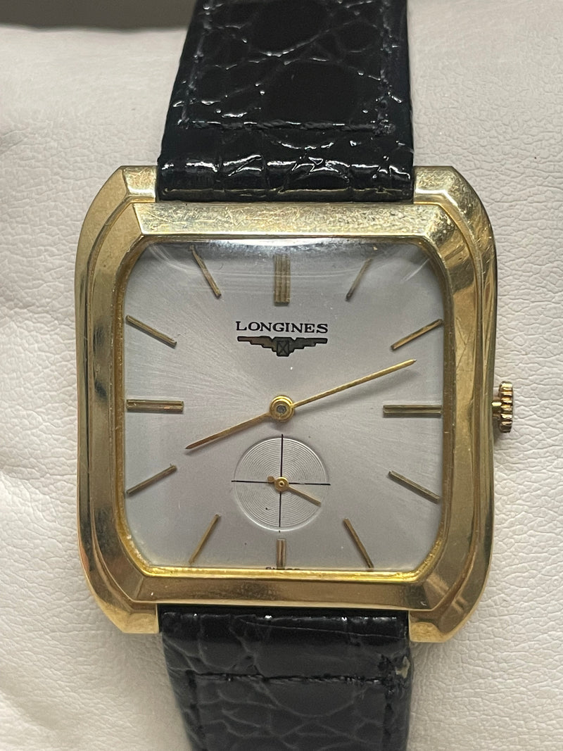 Longines Vintage 1940s Gold Watch, Silver Dial, Black Strap - $13K APR w/ COA!!! APR57