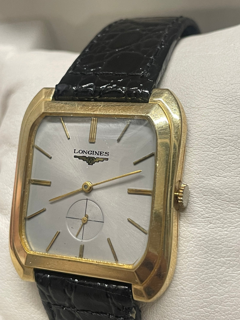 Longines Vintage 1940s Gold Watch, Silver Dial, Black Strap - $13K APR w/ COA!!! APR57