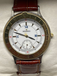 Movado Wristwatch with Gold Bezel, Blue Hands, and Brown Strap- $5K APR w/ COA! APR57