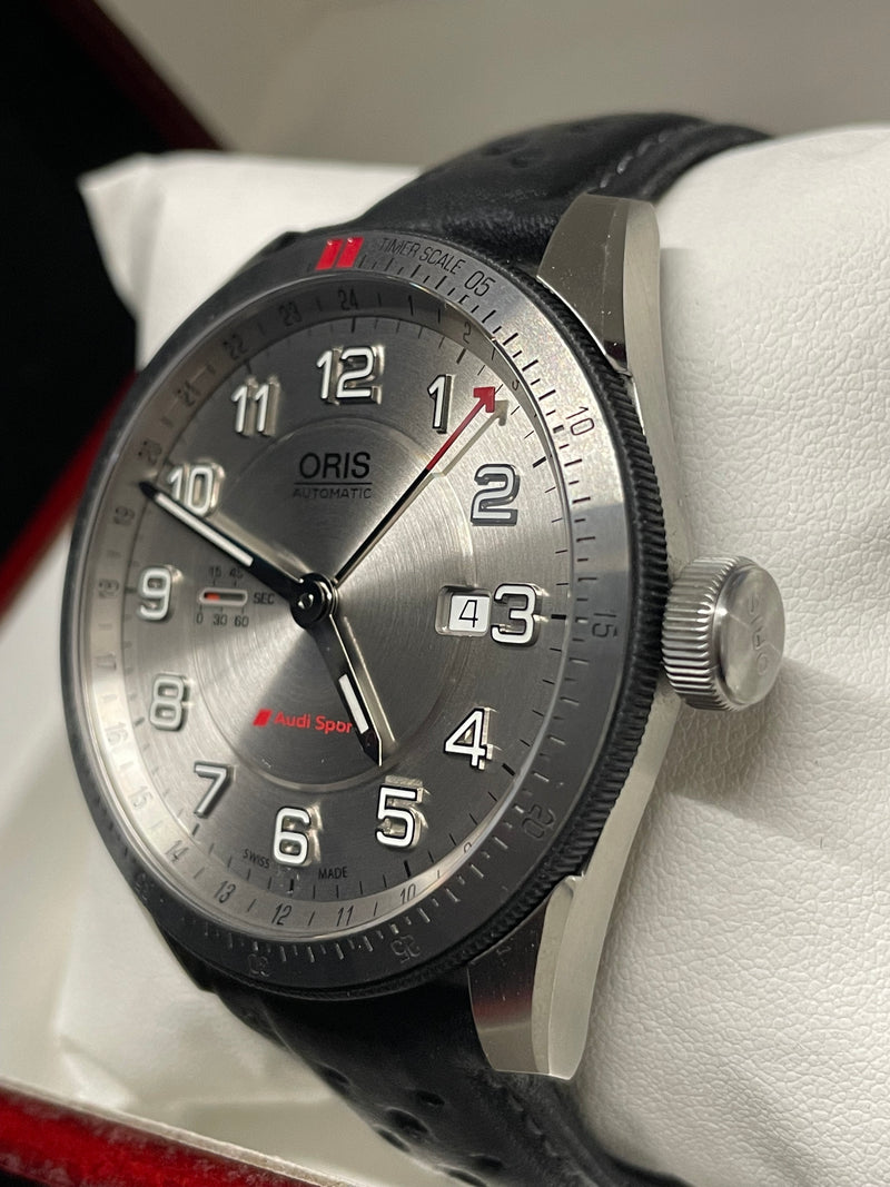 Oris Men's Watch:Stainless Steel,Platinum Dial,Red 24-Hour Hand- $5K APR w/ COA! APR57