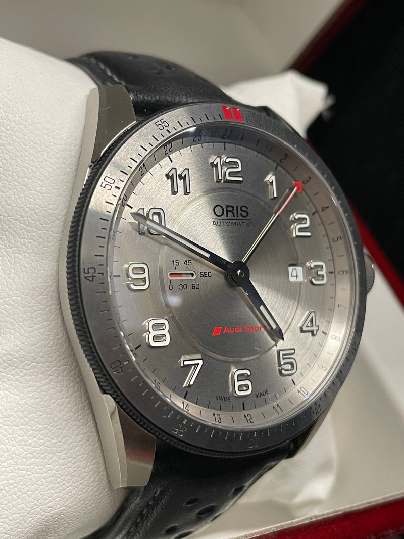 Oris Men's Watch:Stainless Steel,Platinum Dial,Red 24-Hour Hand- $5K APR w/ COA! APR57