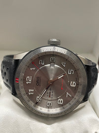 Oris Men's Watch:Stainless Steel,Platinum Dial,Red 24-Hour Hand- $5K APR w/ COA! APR57