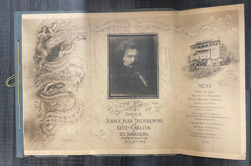 Signed The Bohemians NYC 1914 Dinner Menu Ignacy Jan Paderewski - $50K APR w/CoA APR57