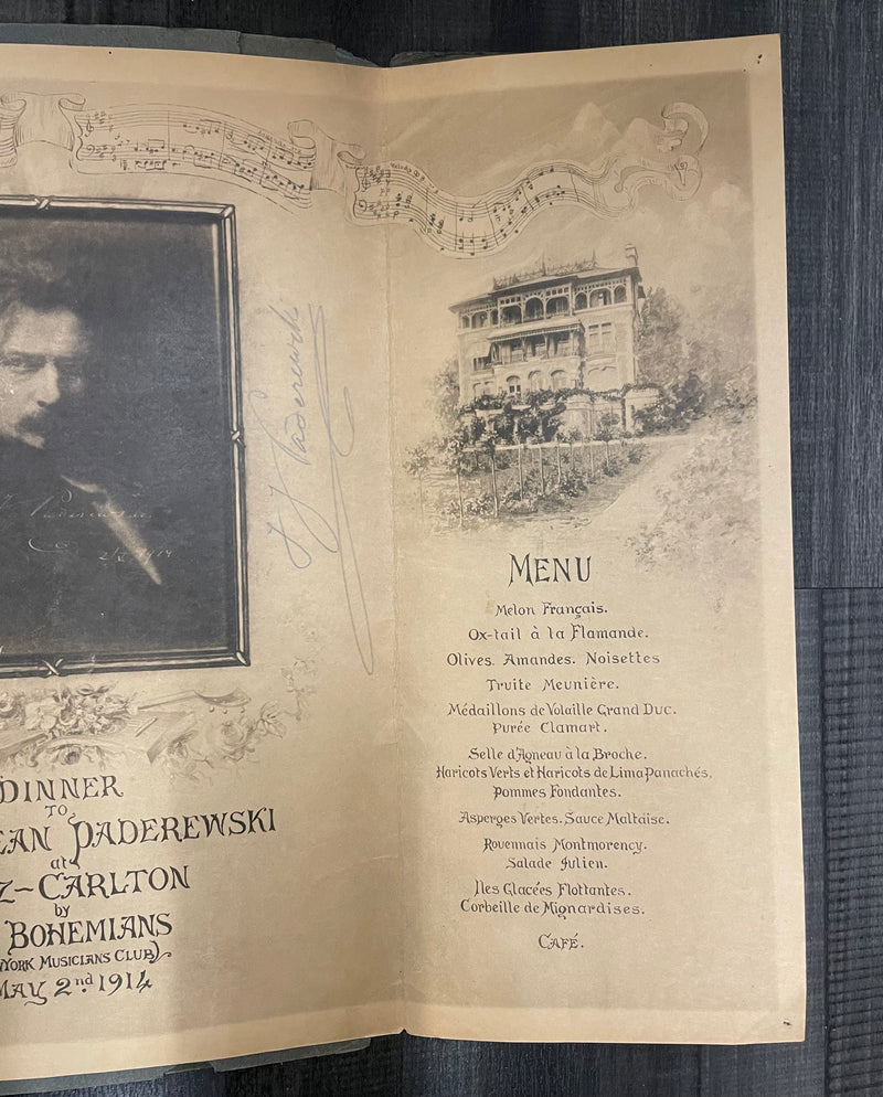 Signed The Bohemians NYC 1914 Dinner Menu Ignacy Jan Paderewski - $50K APR w/CoA APR57