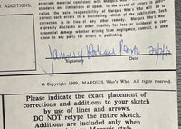 Signed P. D. James Who’s Who In America Application Document - $10K APR w/CoA APR57